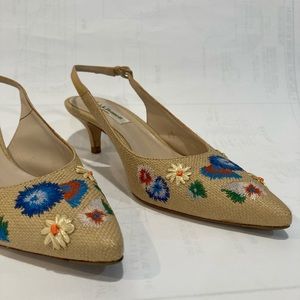 L.K. Bennet Miri Raffia Slingback Kitten Heel Pumps - size 38